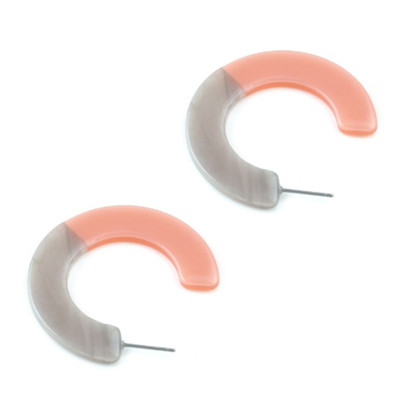 Indian Way Co Jewelry - Two Tone Pink & Gray Hoop Earring Resin NEW!!